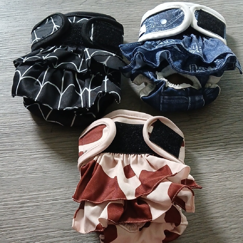 Reusable Ruffle Dog Diapers Female Washable Pack of 3  Sz S Waist NB-9.5" NWOT